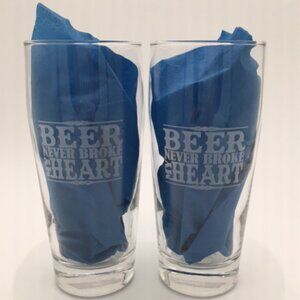 16 oz. Custom Laser Engraved Beer Never Broke My Heart Beer Glasses